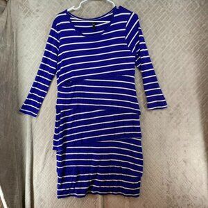 Cupio Womens XL Dress Blue Striped Short Mini Long Sleeve Tiered Stretch
